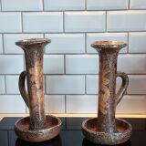 Pair of large format stoneware candlesticks