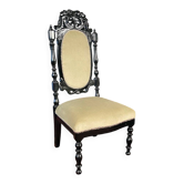 Nanny chair Napoleon III, black lacquered wood and almond green velvet.
