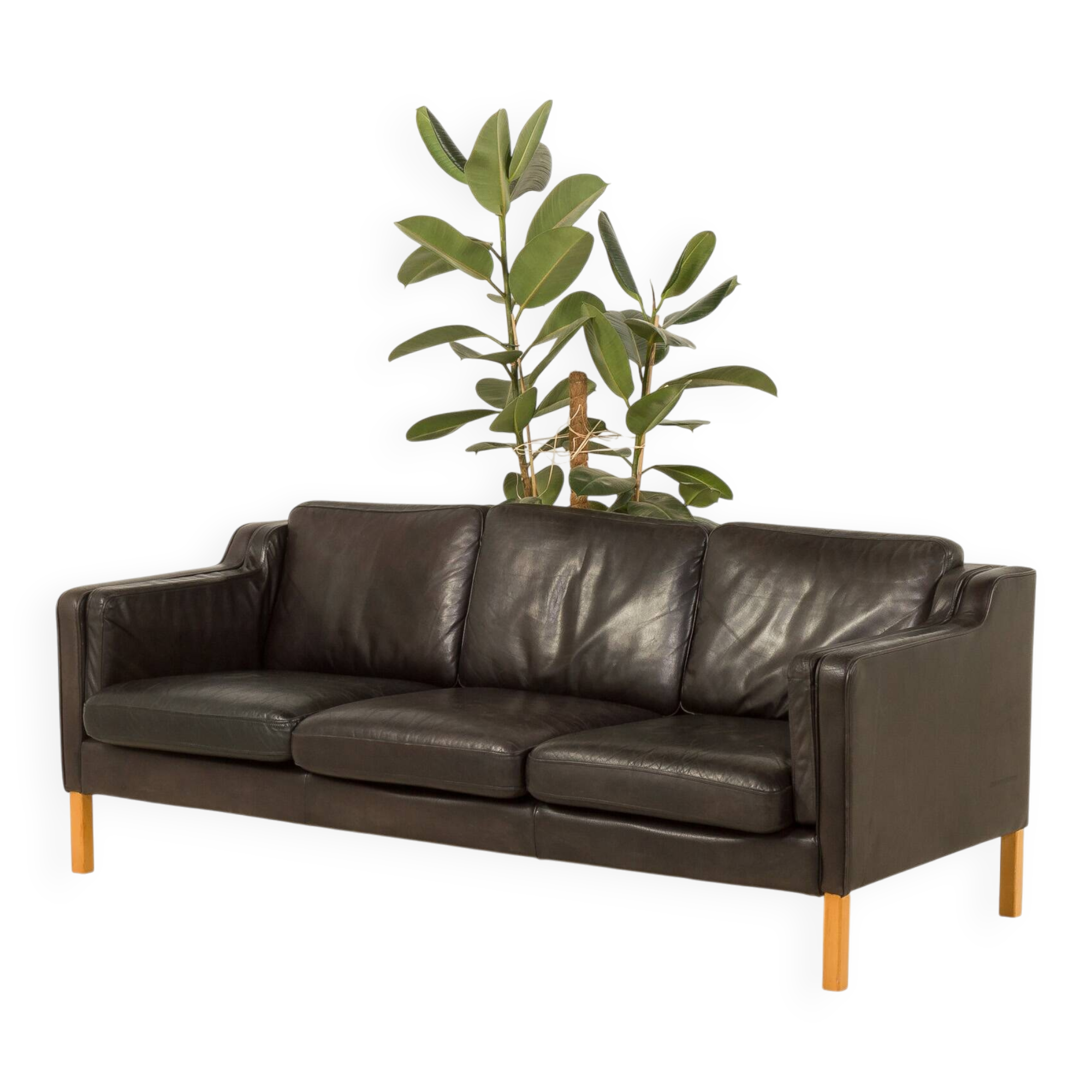 Vintage black leather sofa by Mogens Hansen, Deanmark 1970s