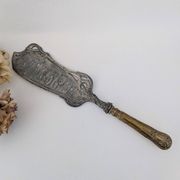 Large Art Nouveau serving shovel in white metal and gilded brass 30 cm