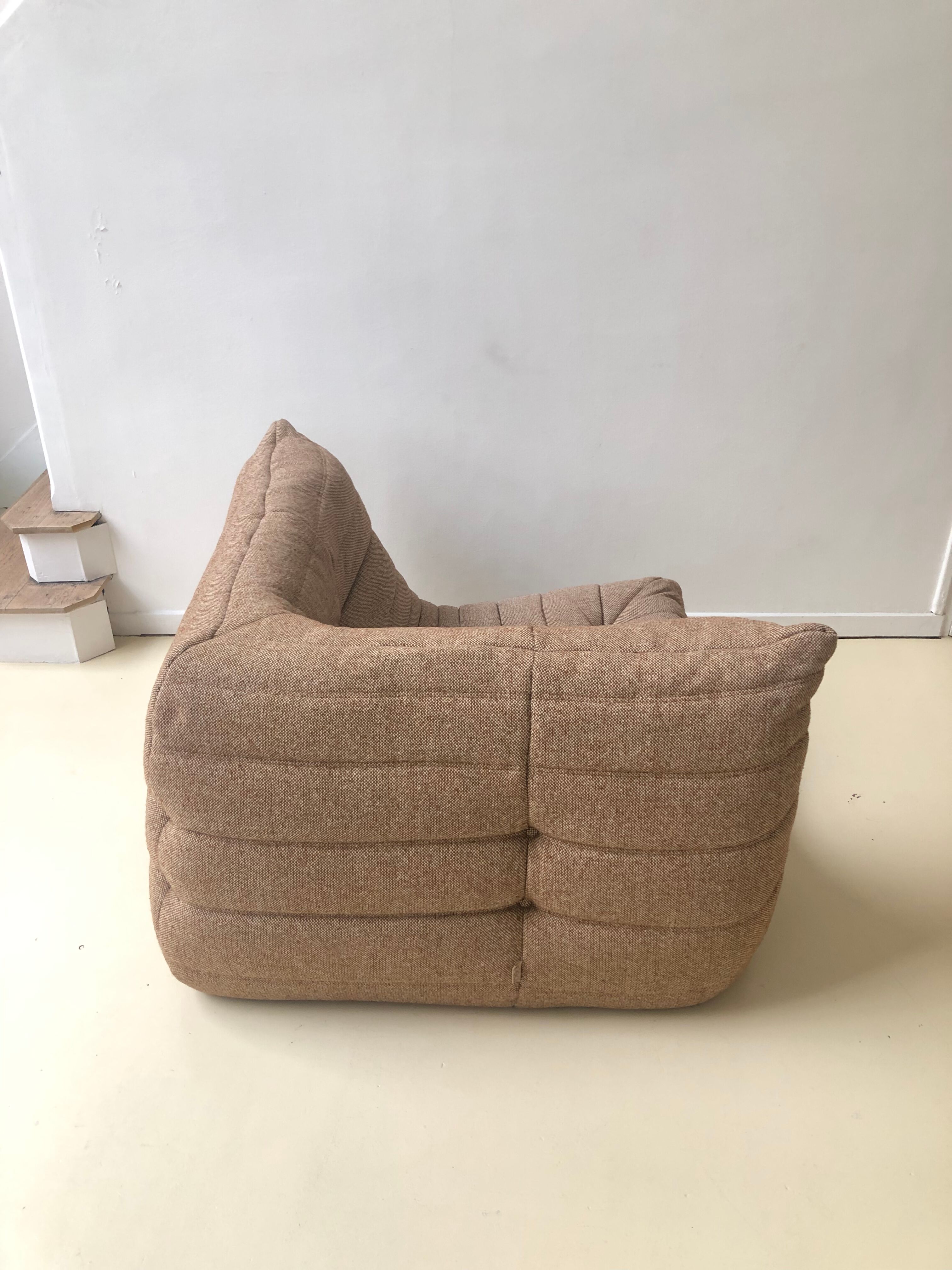 Set Togo sofa 3 places and angle in beige wool edition Ligne Roset of the 80s