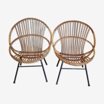 Pair of chairs shell rattan