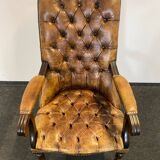 Antique Chesterfield Wing Chair with Stool and English Side Table