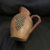 Turned wooden pitcher 17cm grape signed vintage old handmade jug