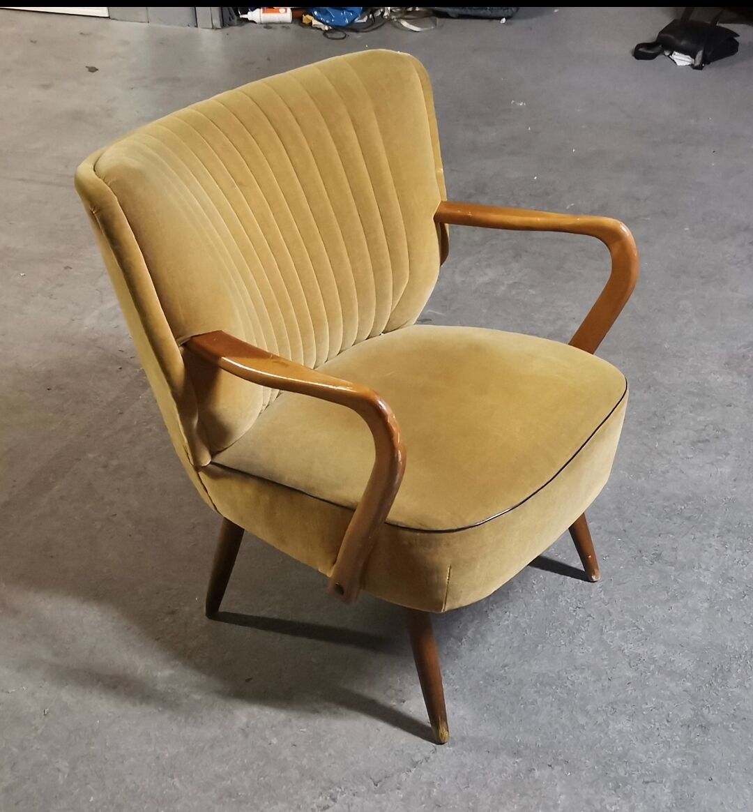 armchair 50s 60s original velvet golden yellow