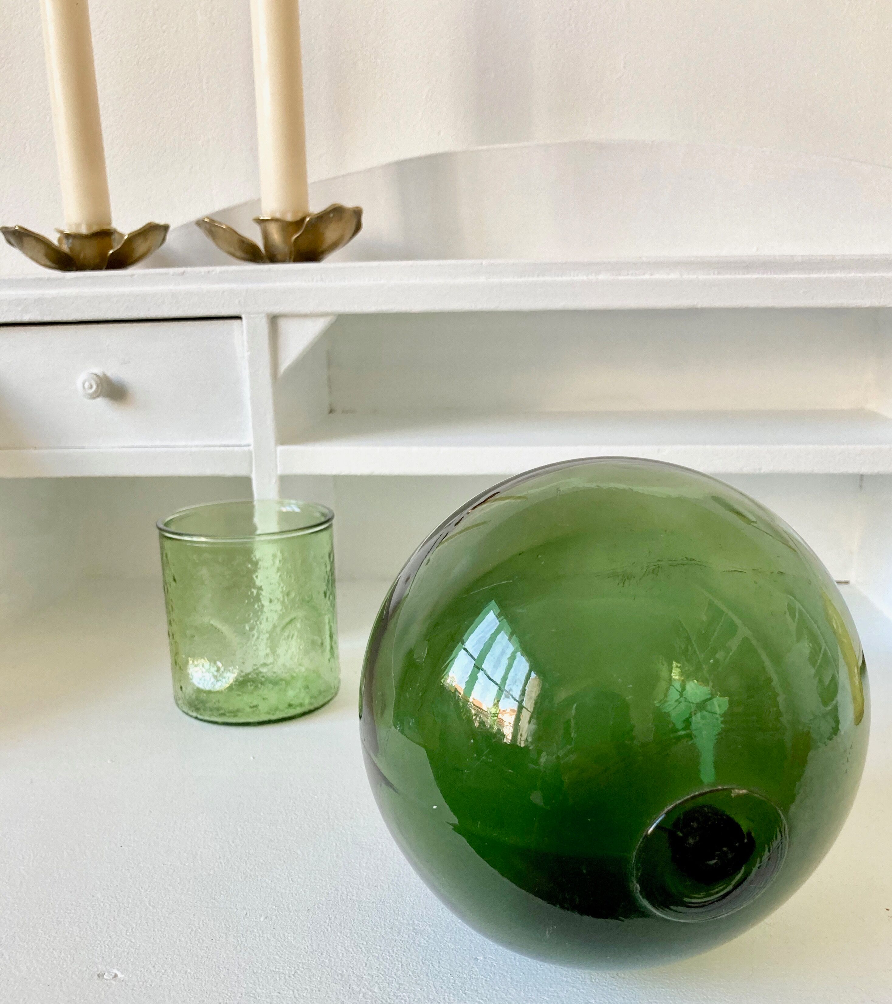 Green blown glass ball, old fishing float