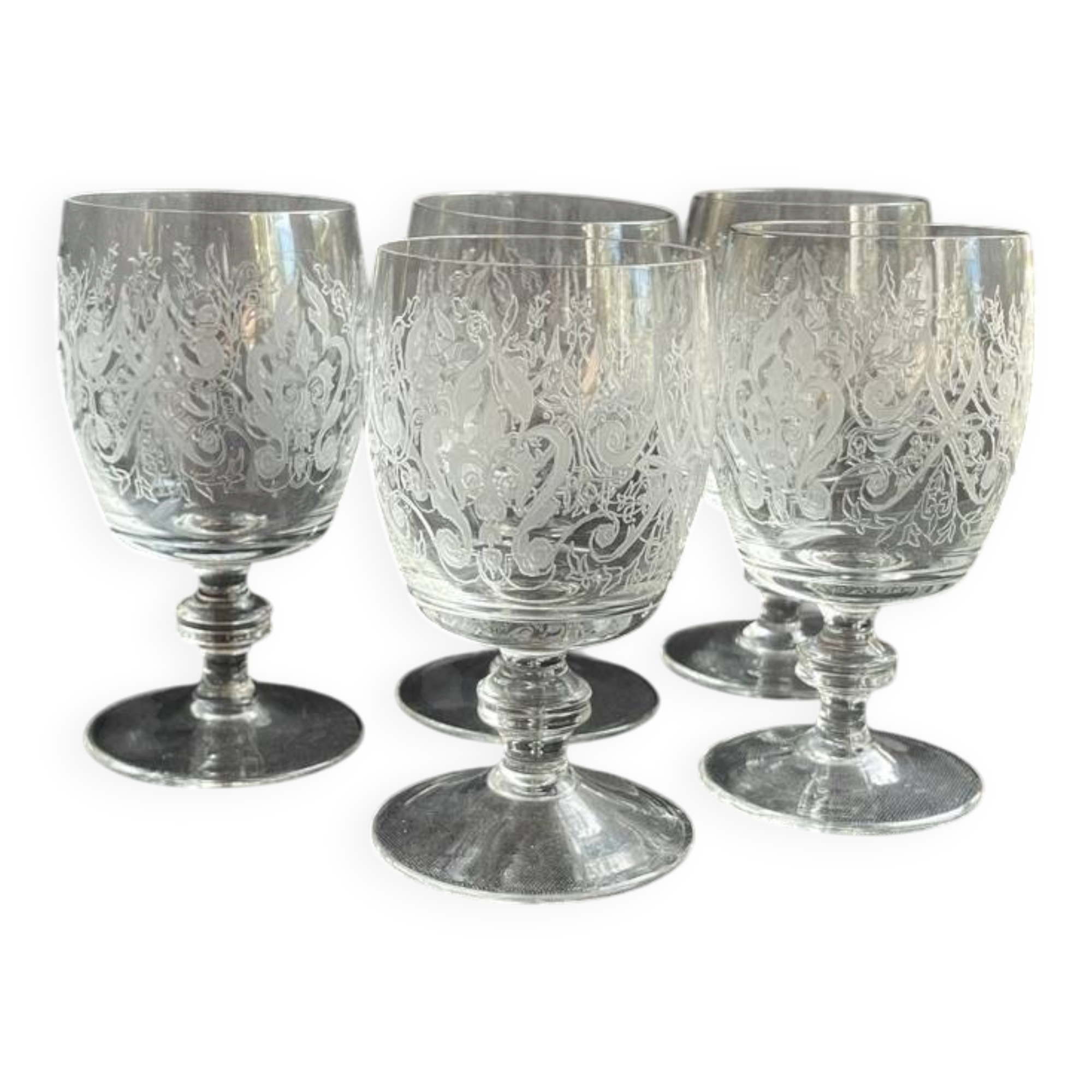 5 engraved crystal glasses