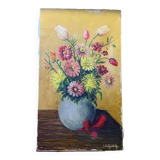 Painting the bouquet of flowers signed Lagier, canvas stretched on vintage frame