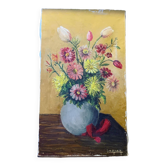 Painting the bouquet of flowers signed Lagier, canvas stretched on vintage frame