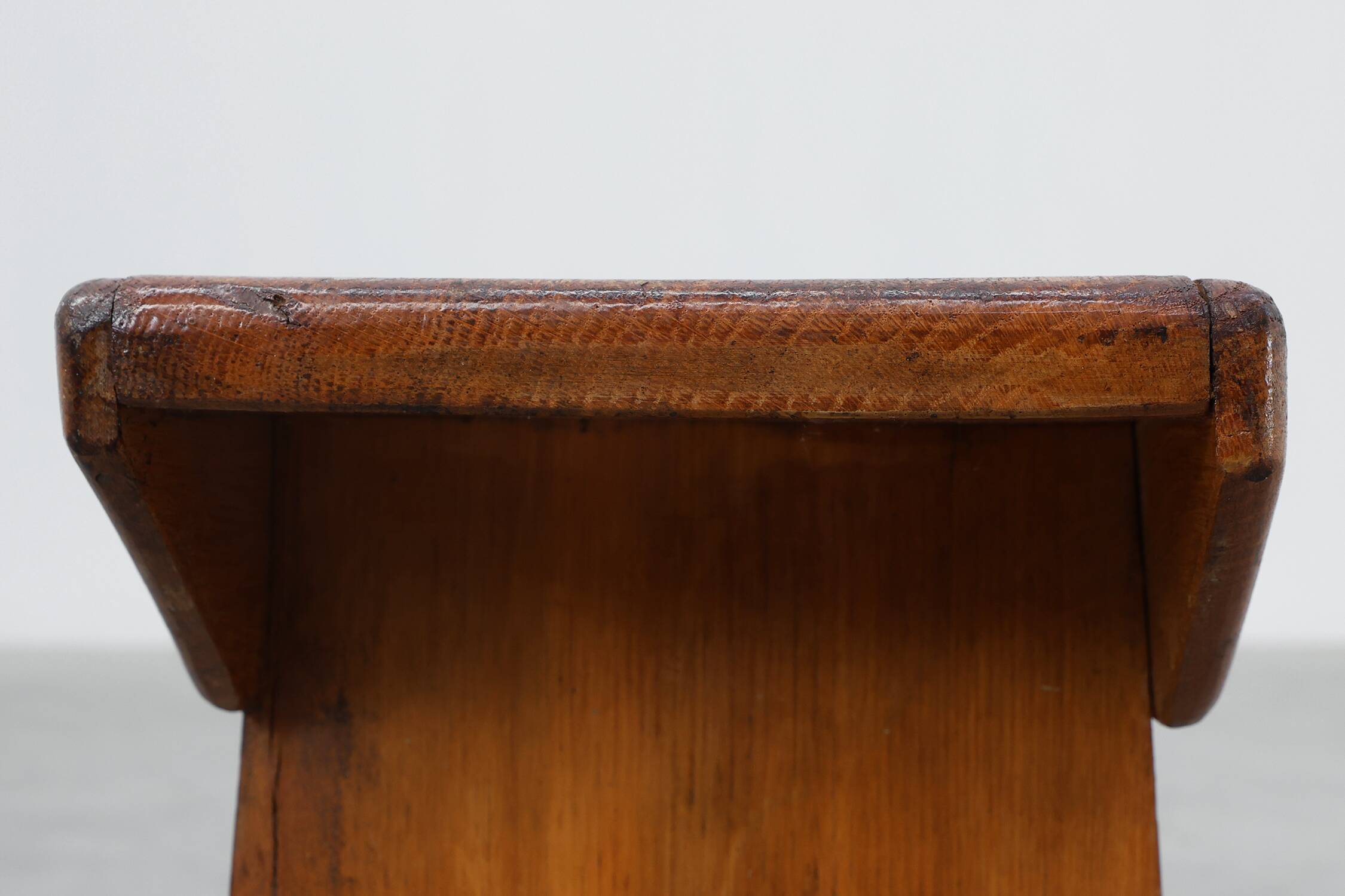 Rustic Pine Stool with Cut-Out Trestle Legs, Sweden, circa 1920