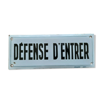 Old enamelled plate "Defense to enter" 10x25cm 1950