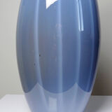 Vintage pear-shaped vase in smoked glass, lined with opaline, Murano bubble glass.