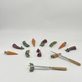 Set of 12 barbotine / vintage / vegetable knife holders 🍆 🫛 🥕