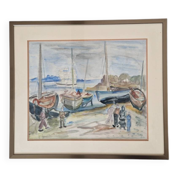 Henri Epstein (1891-1944) - Watercolour on paper - Beachside - Signed