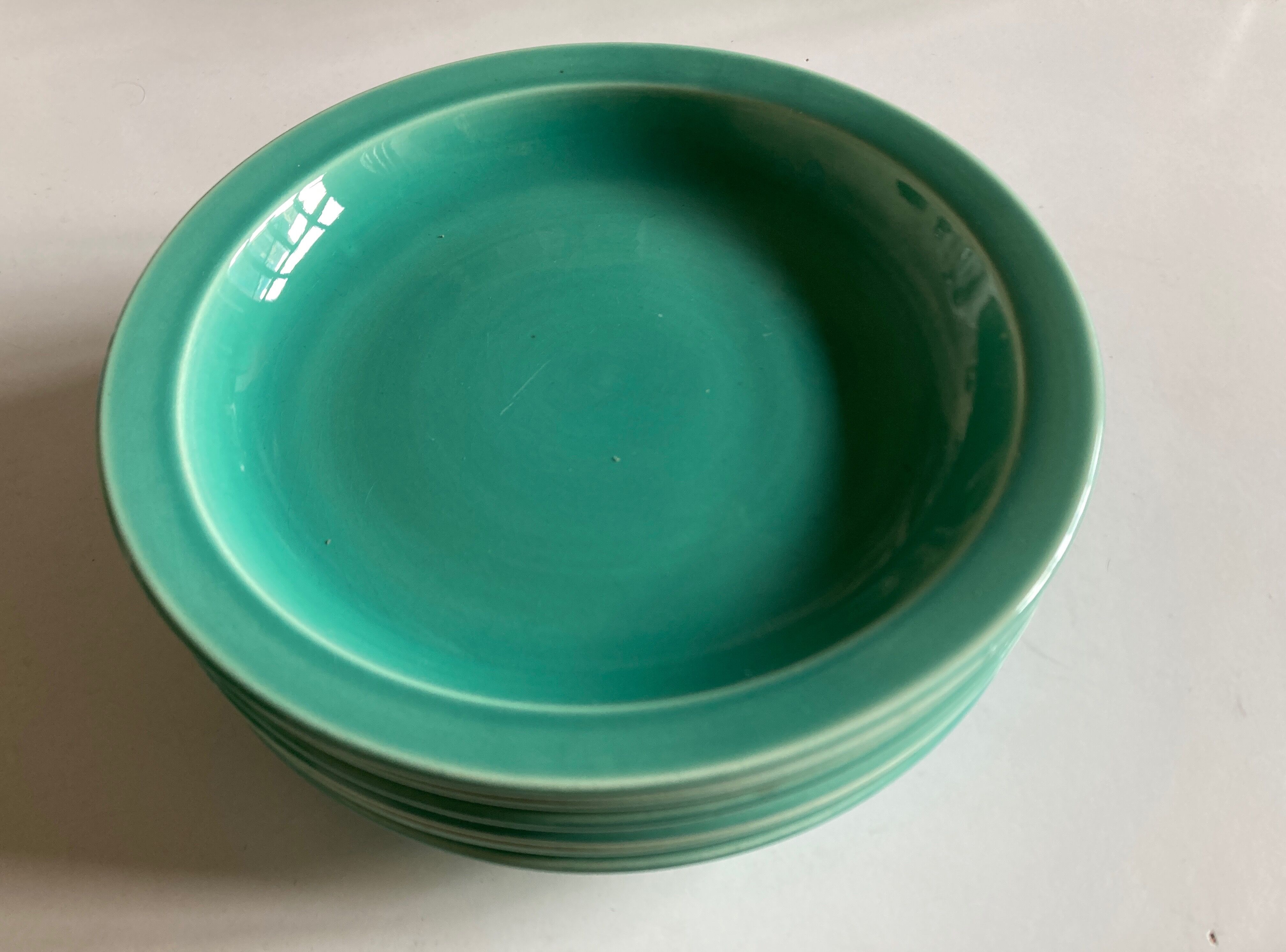 Set of 6 turquoise modernist hollow plates 1950 Villeroy and Boch