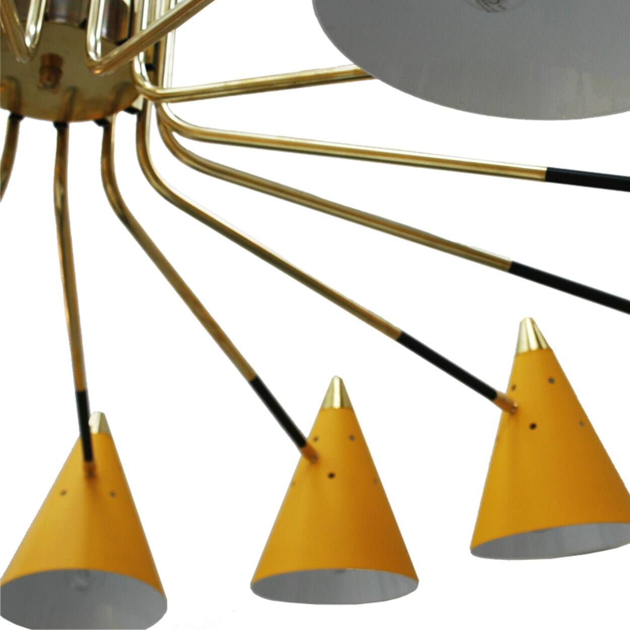 Mid-Century Modern Italian Yellow Lacquered Metal and Brass Pendant Lamp