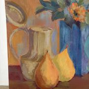 Still life with pears, oil on canvas signed Marina Gawlet.