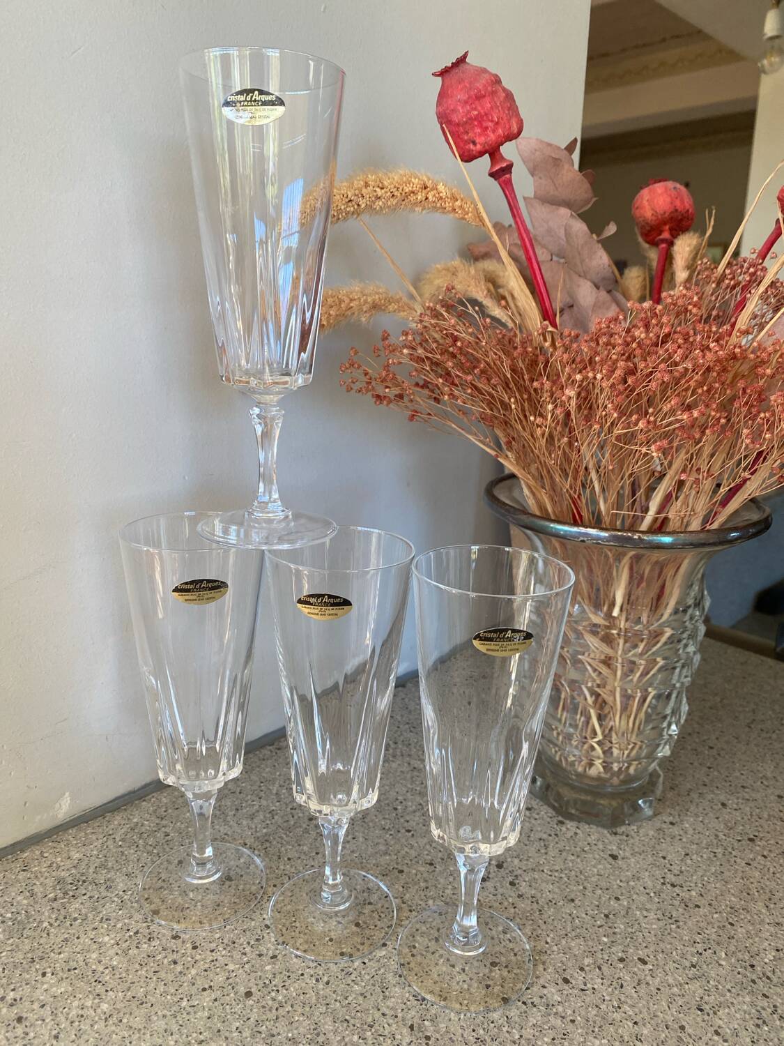 4 flûtes cristal d’Arques modèle Versailles