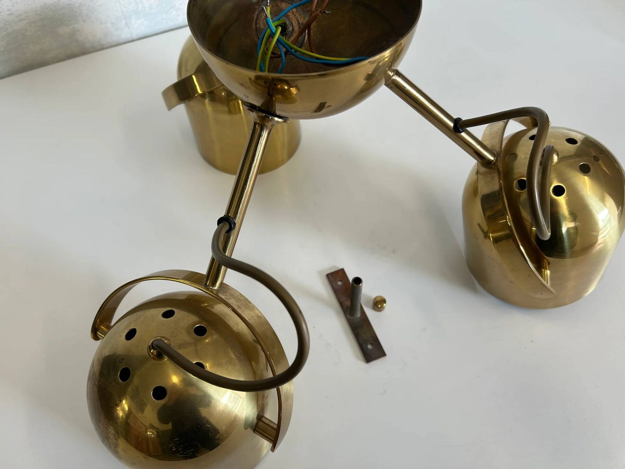 Brass ceiling light with 3 adjustable spotlights by Florian Schulz, Germany, 1970s