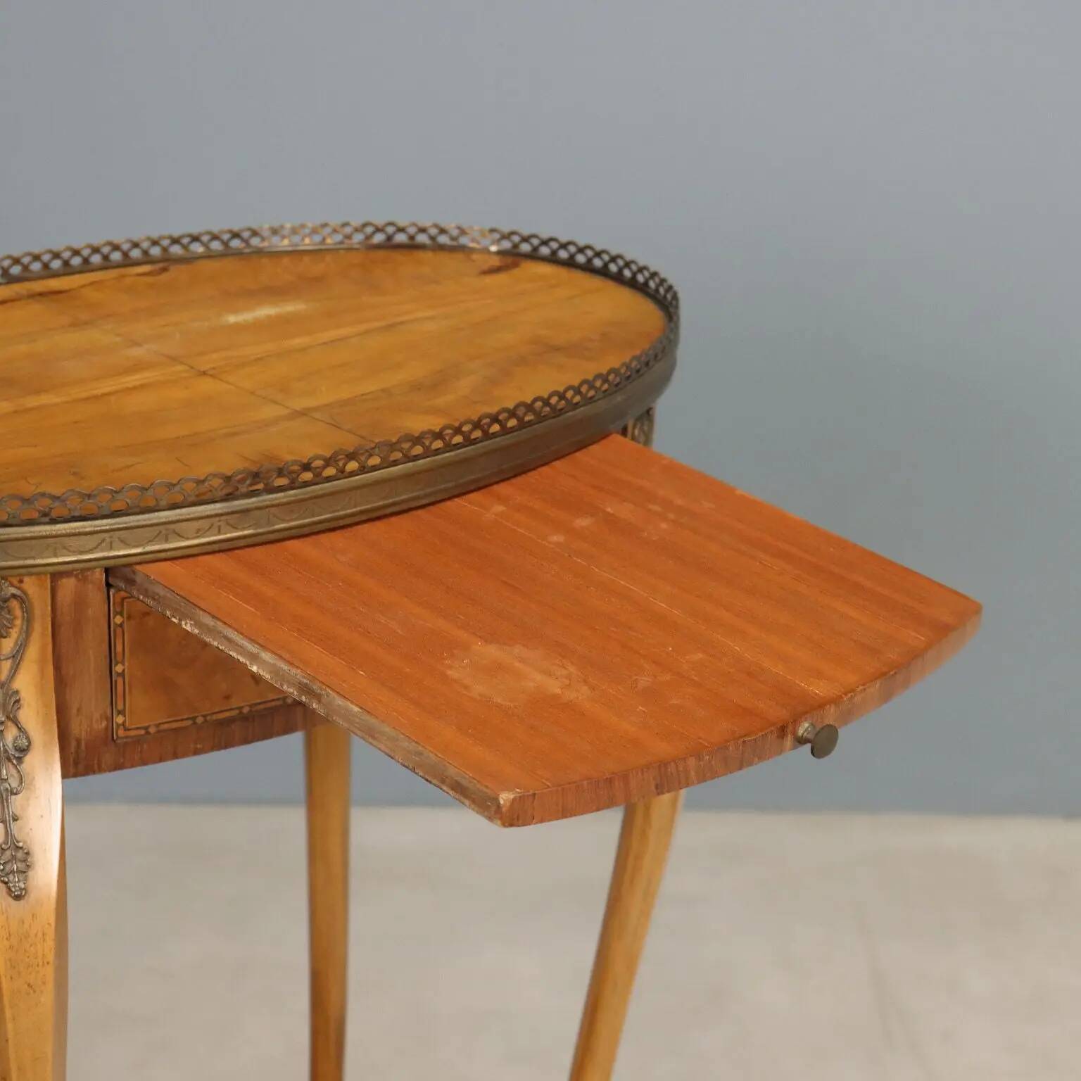 Small antique walnut and metal table, Italy, 20th century.
