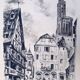 Strasbourg, original Indian ink wash drawing by Jean Villette (1913-2005)