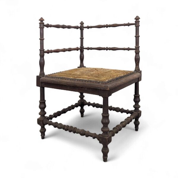 Tabouret de coin avec tapisserie aux petits points