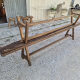 Pair of rustic solid oak farm benches 19th century - 2m90