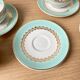Service à thé/café vintage en porcelaine blanche verte doré LUNEVILLE made in France