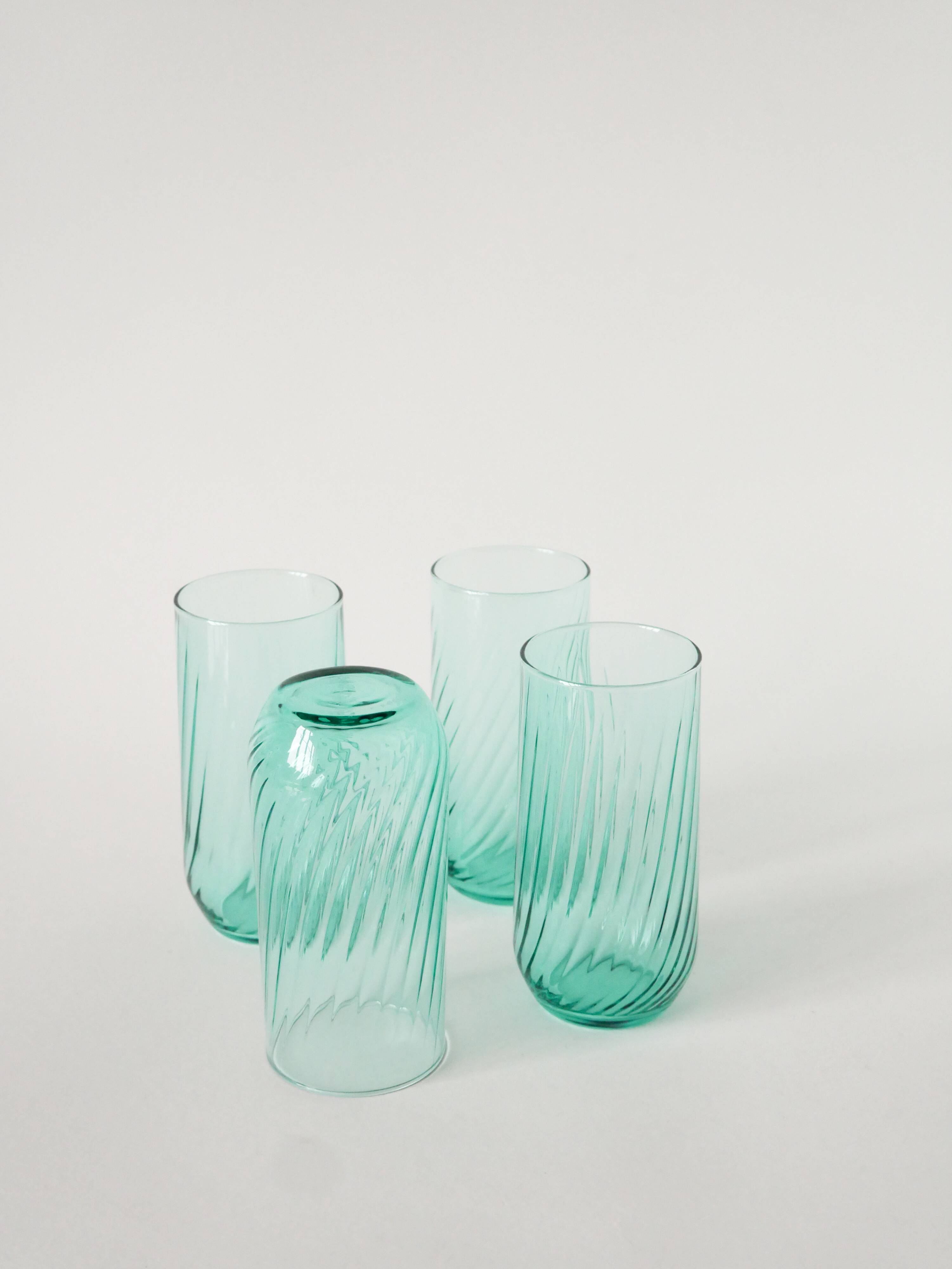Set of 4 twisted water glasses, Turquoise Blue, 1970