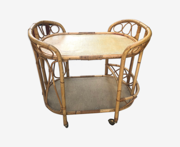 Desserte bar en rotin vintage