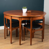 Retro Teak 1960s Round Dining Table & Four Space Saving Chairs By Nathan