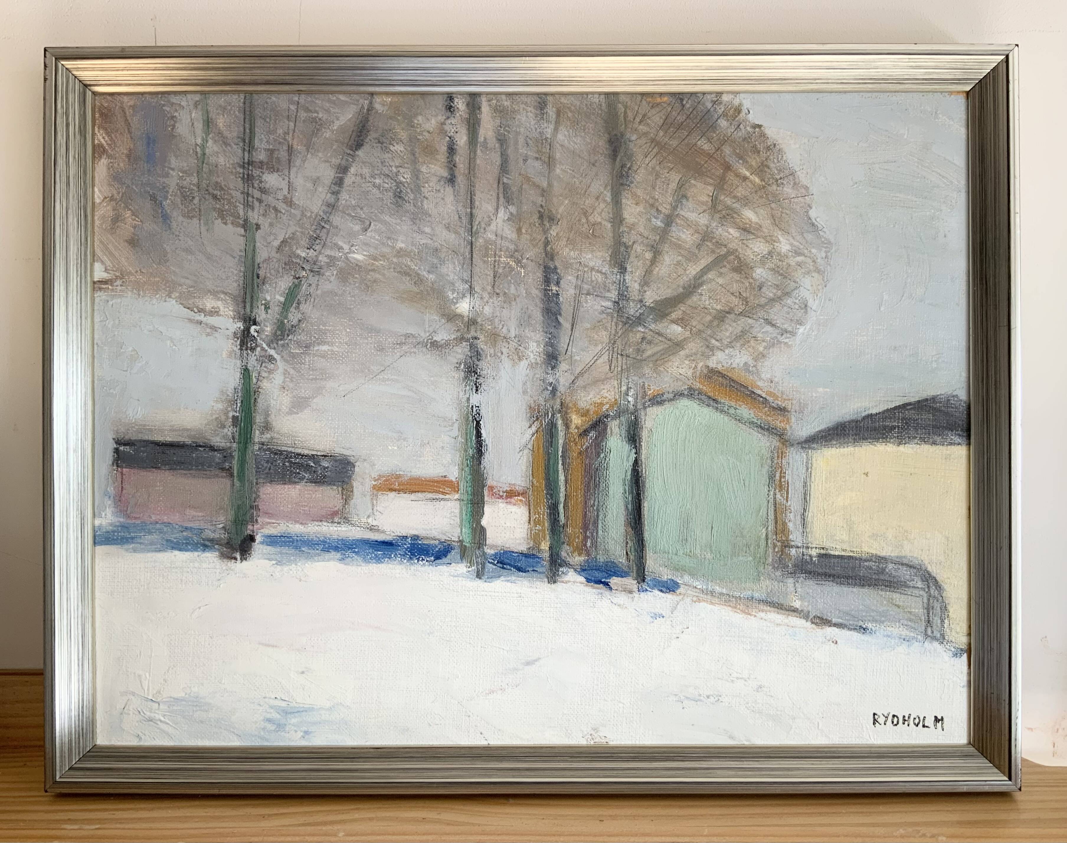 Small Vintage Modernism Painting Landscape, signed Rydholm