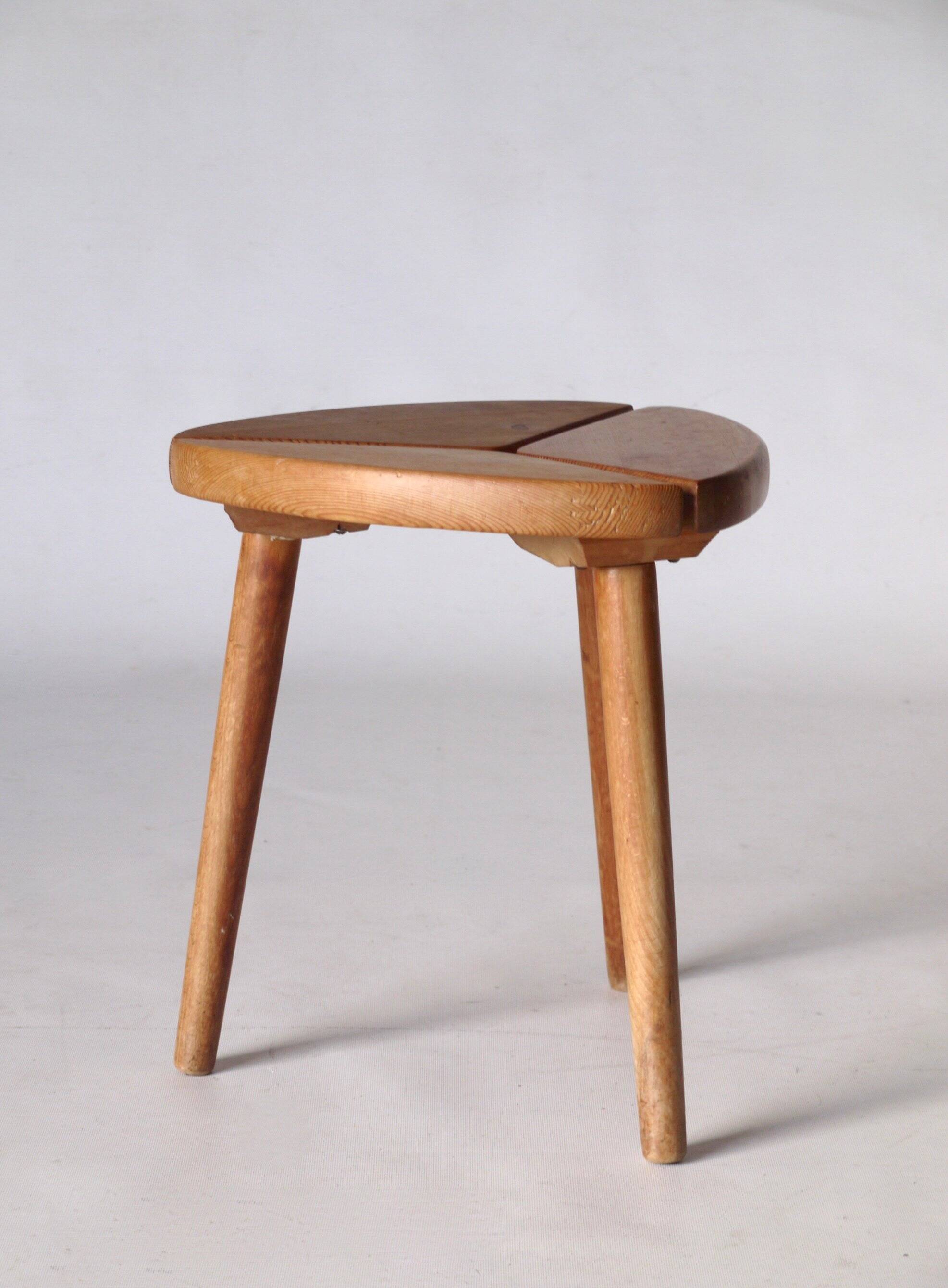 Scandinavian Tripod Pinewood and Beech Stool, 1950s