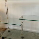 Hollywood Regency Lucite and Brass Rolling Bar