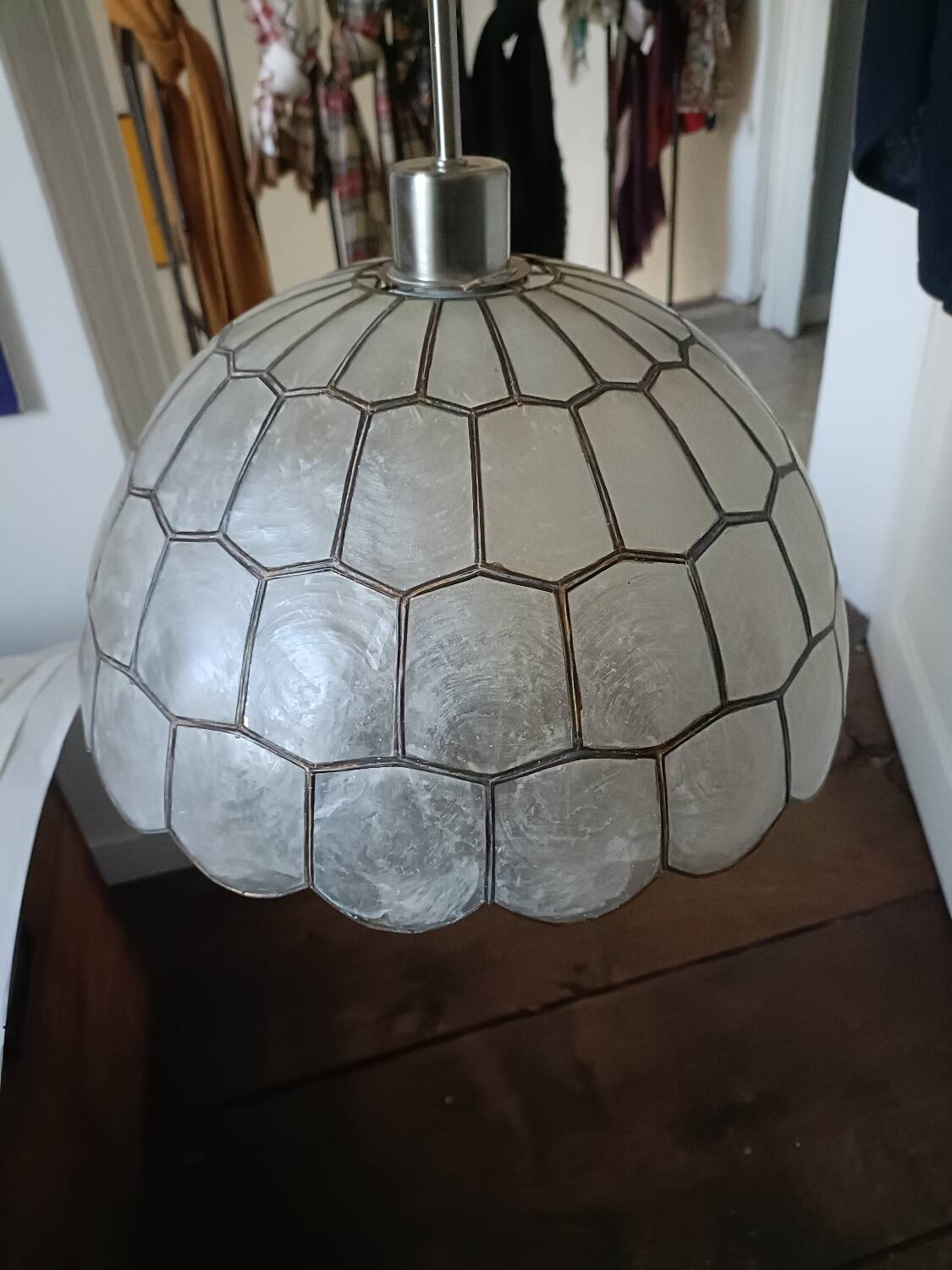 Vintage mother-of-pearl and brass pendant light