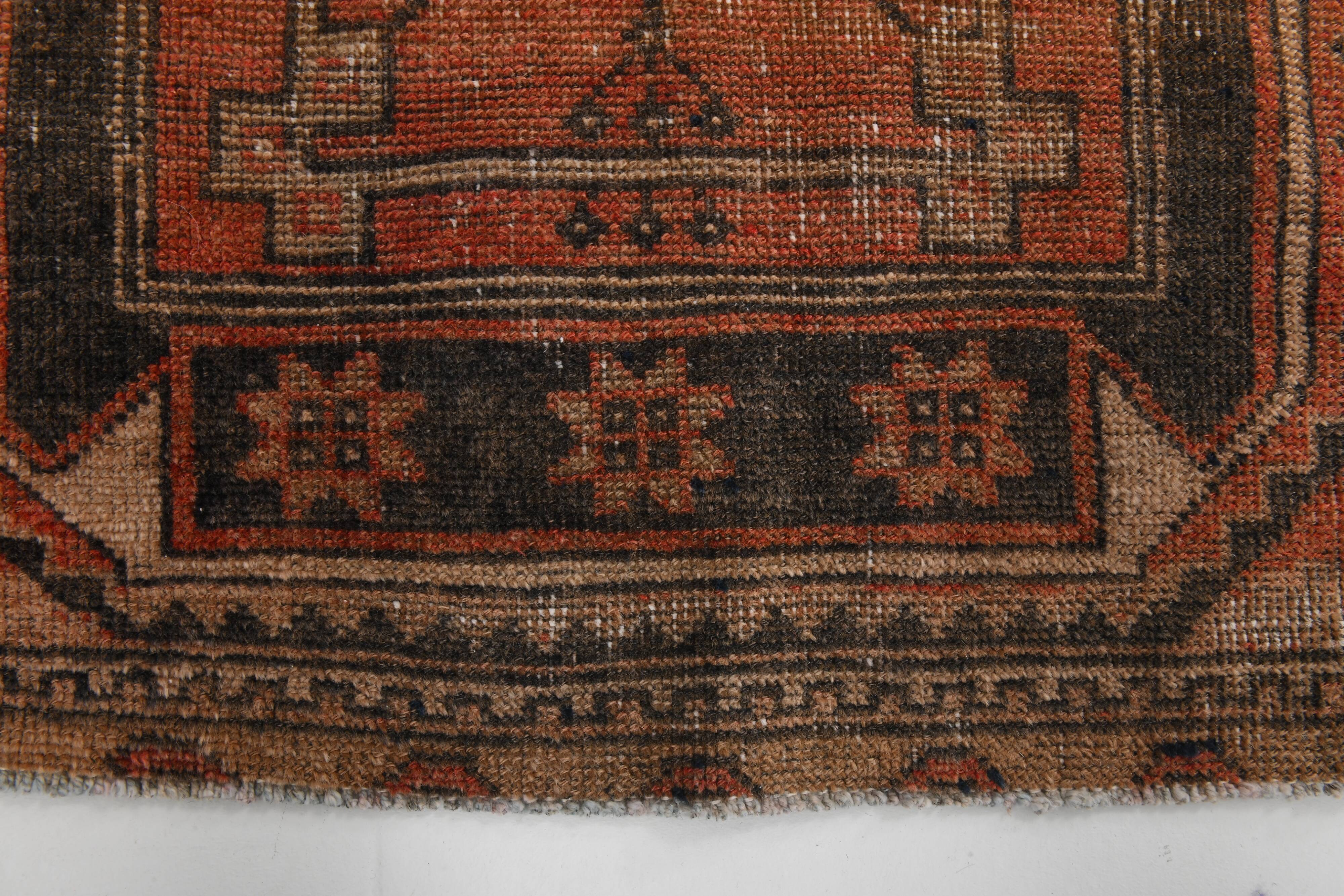 Tapis persan vintage rouge et noir 3x9, 103x287 cm