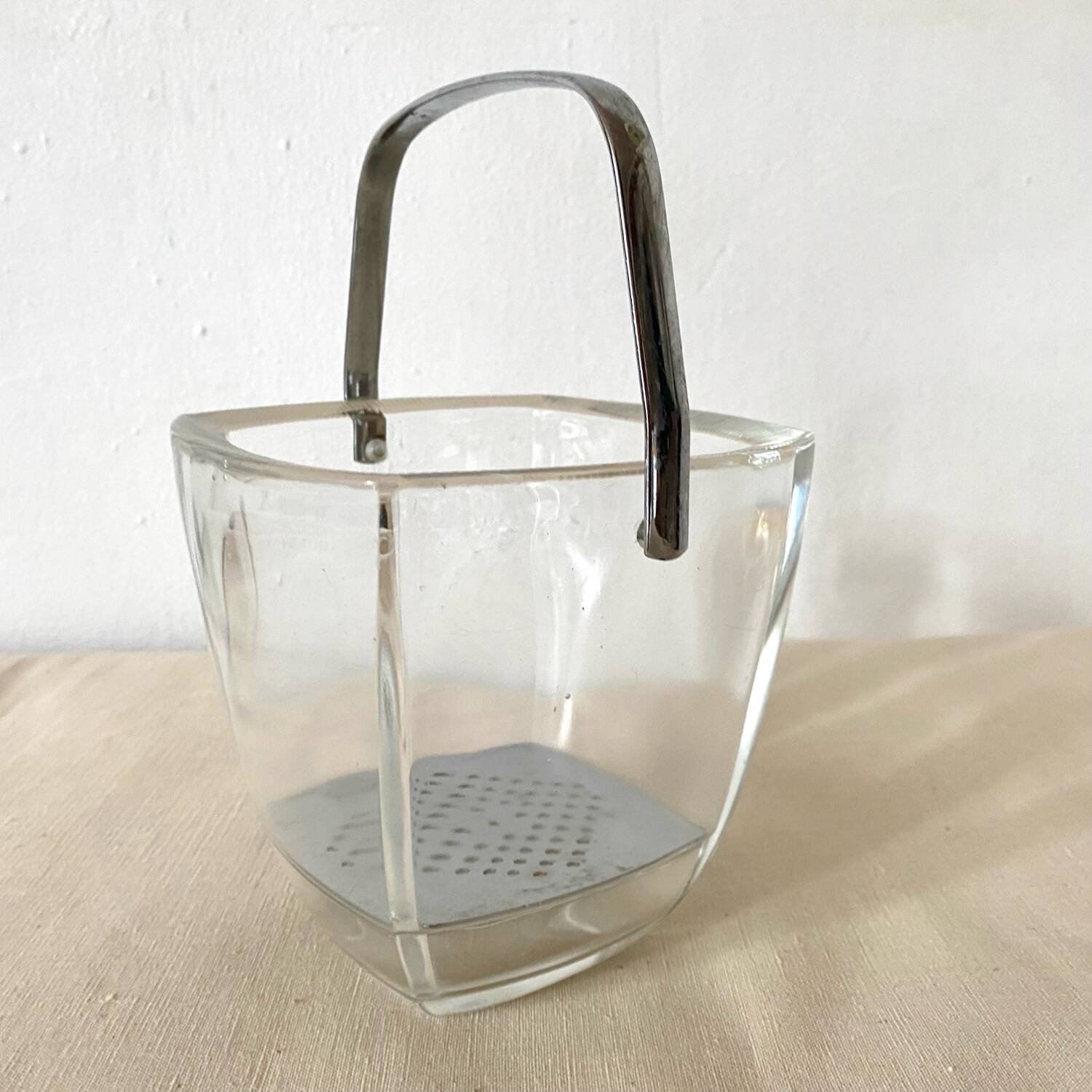 Strömbergshyttan vintage glass and stainless steel ice bucket