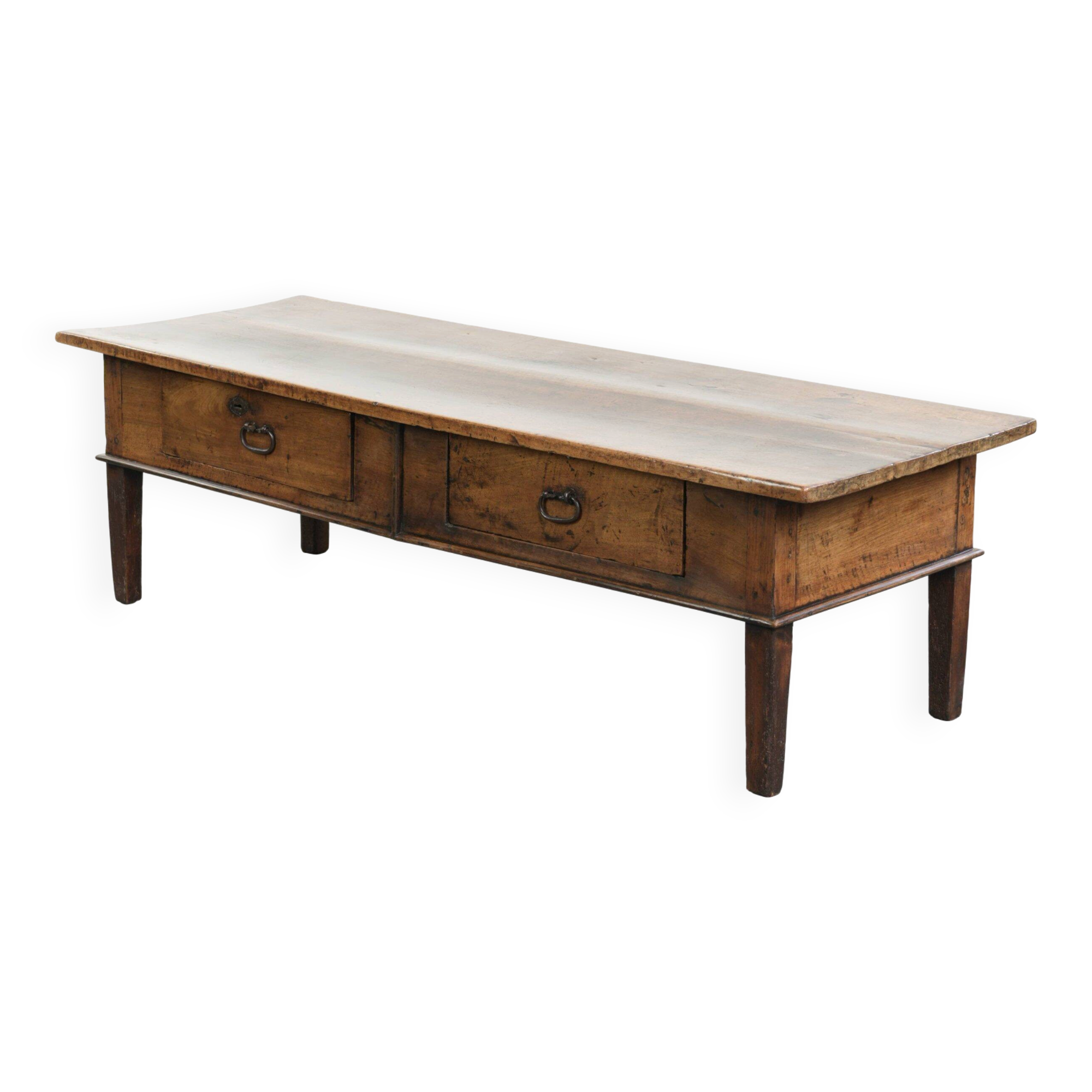 Antique walnut 18th-century Southern European coffee table with two drawers