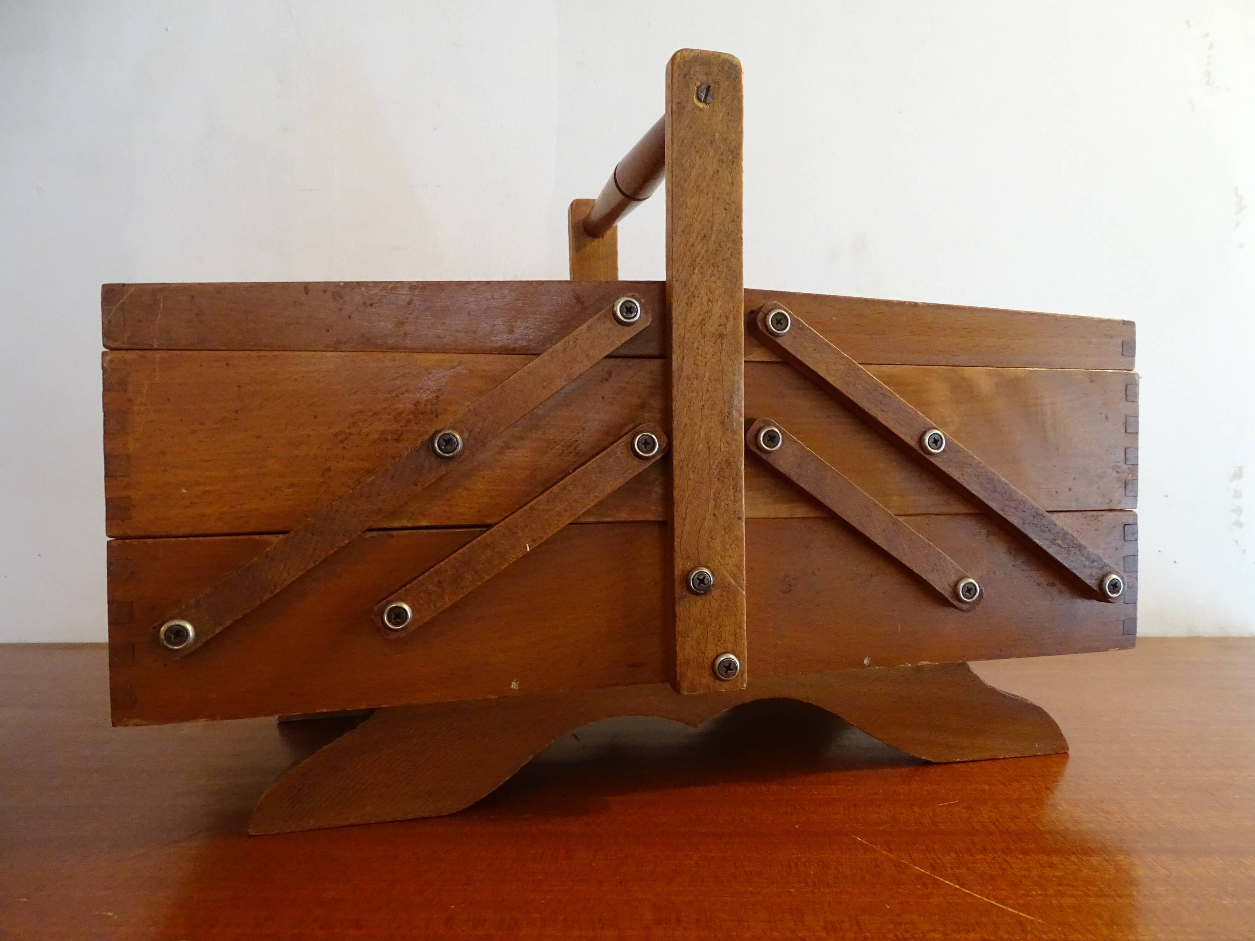 Sewing basket to lay vintage wood