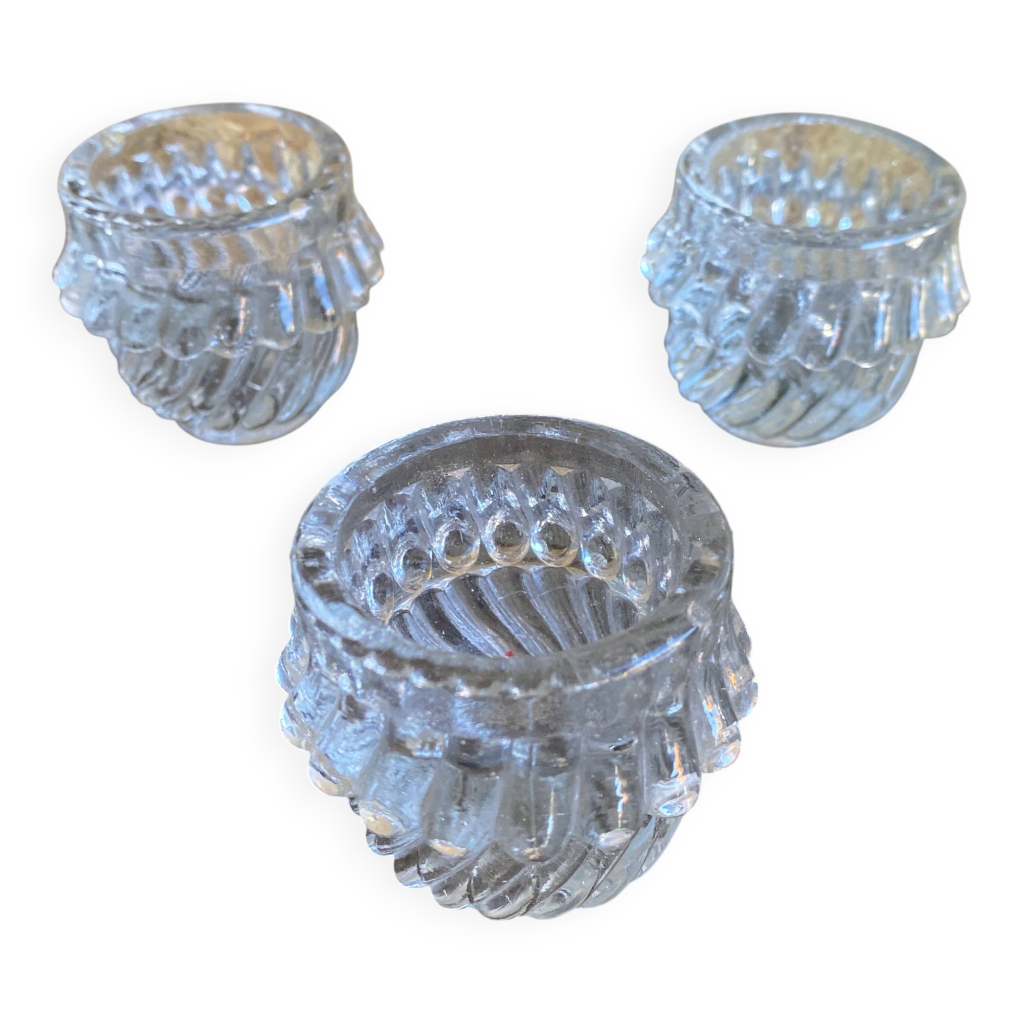Set of 3 Vintage Glass Moulded Condiment Salts #D979