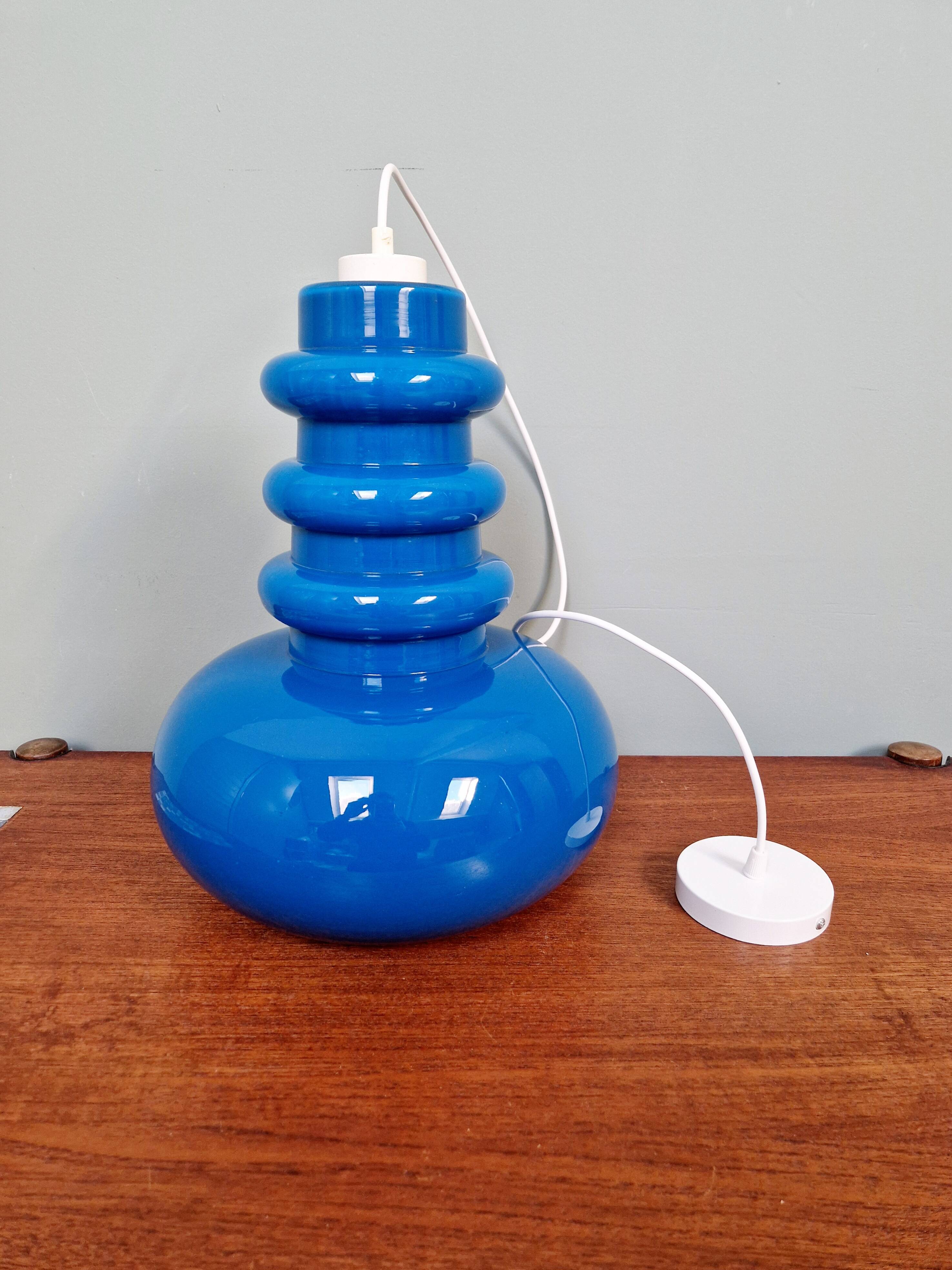 Large Space Age pendant light in blue opaline, 1960s-70s