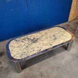 Italian design coffee table from the 70s, marble and chrome