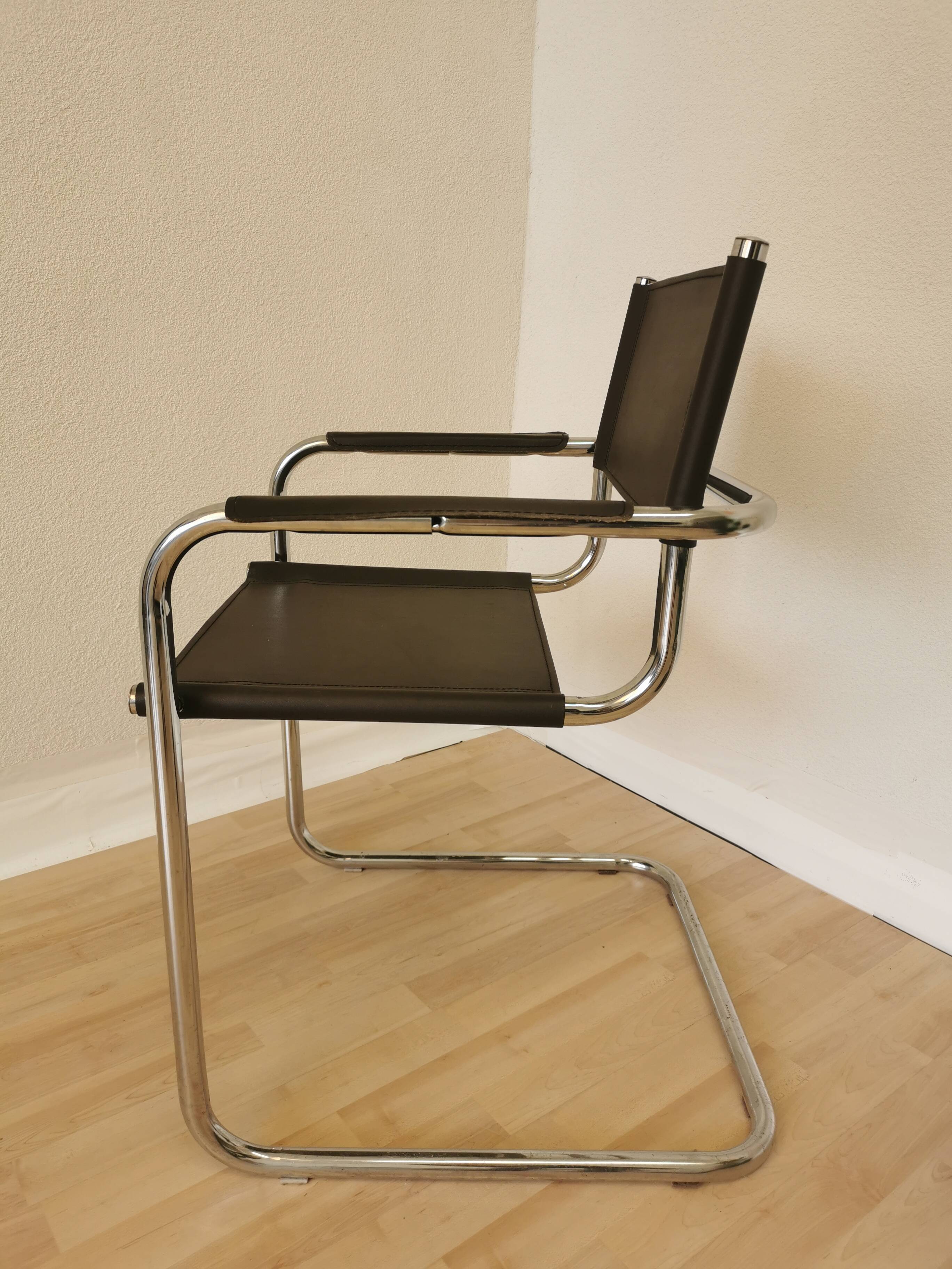 Vintage Mart Stam Style Armchair: Dark Brown Faux Leather Chrome Cantilever