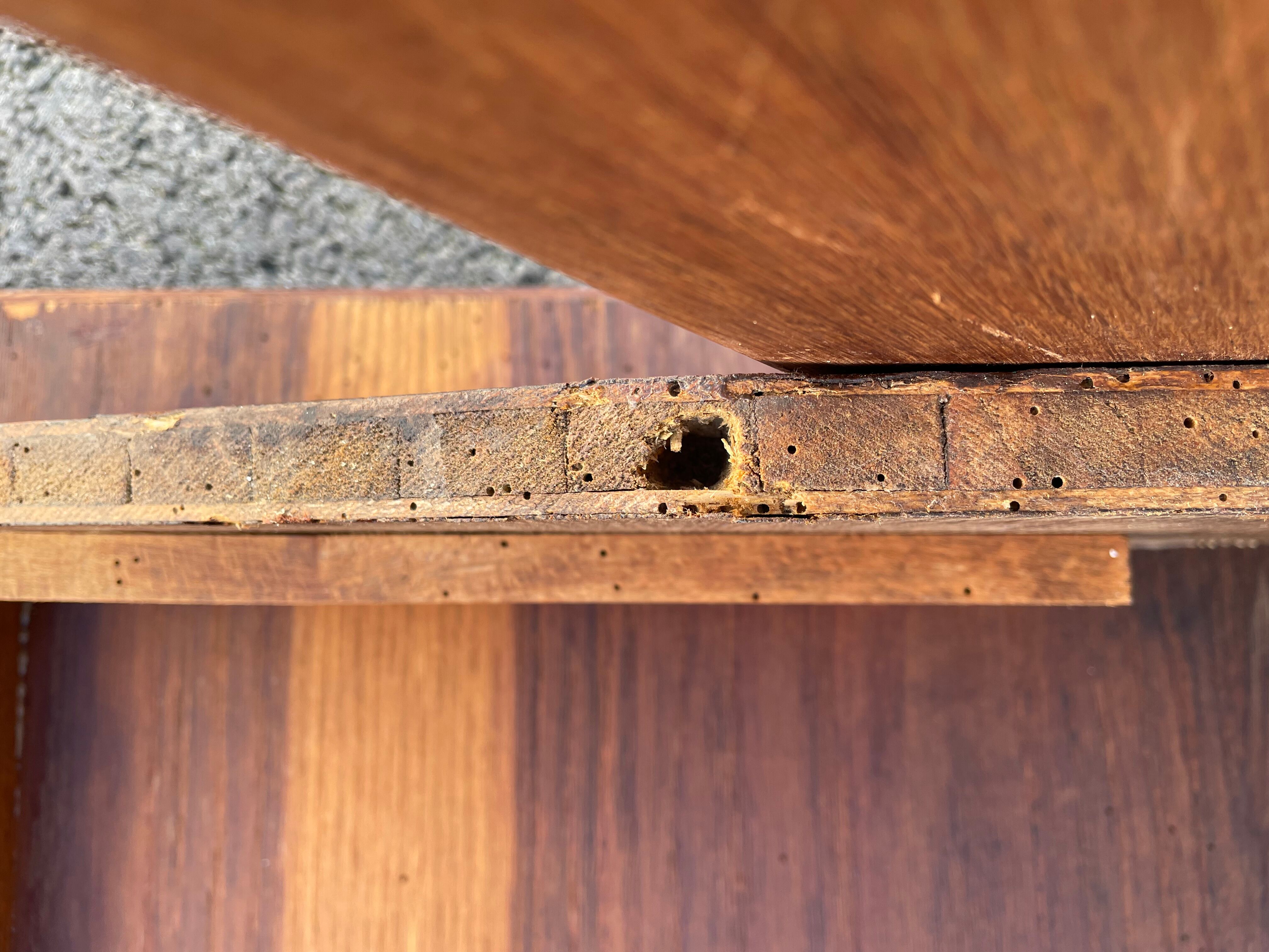 Modernist wooden desk with compass feet 1950