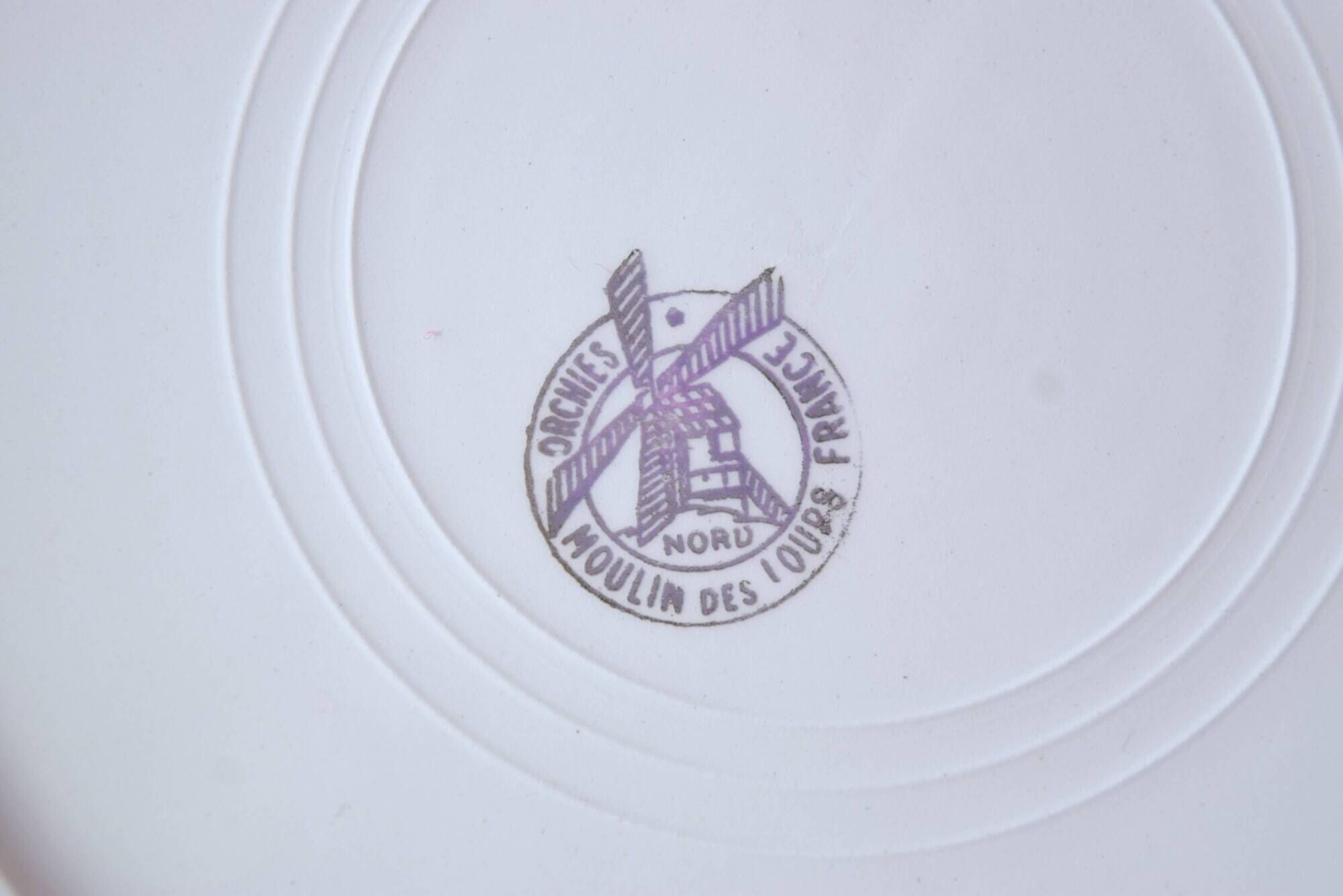 Moulin-des-Loups - Orchies - Set of 6 vintage glazed ceramic cheese plates