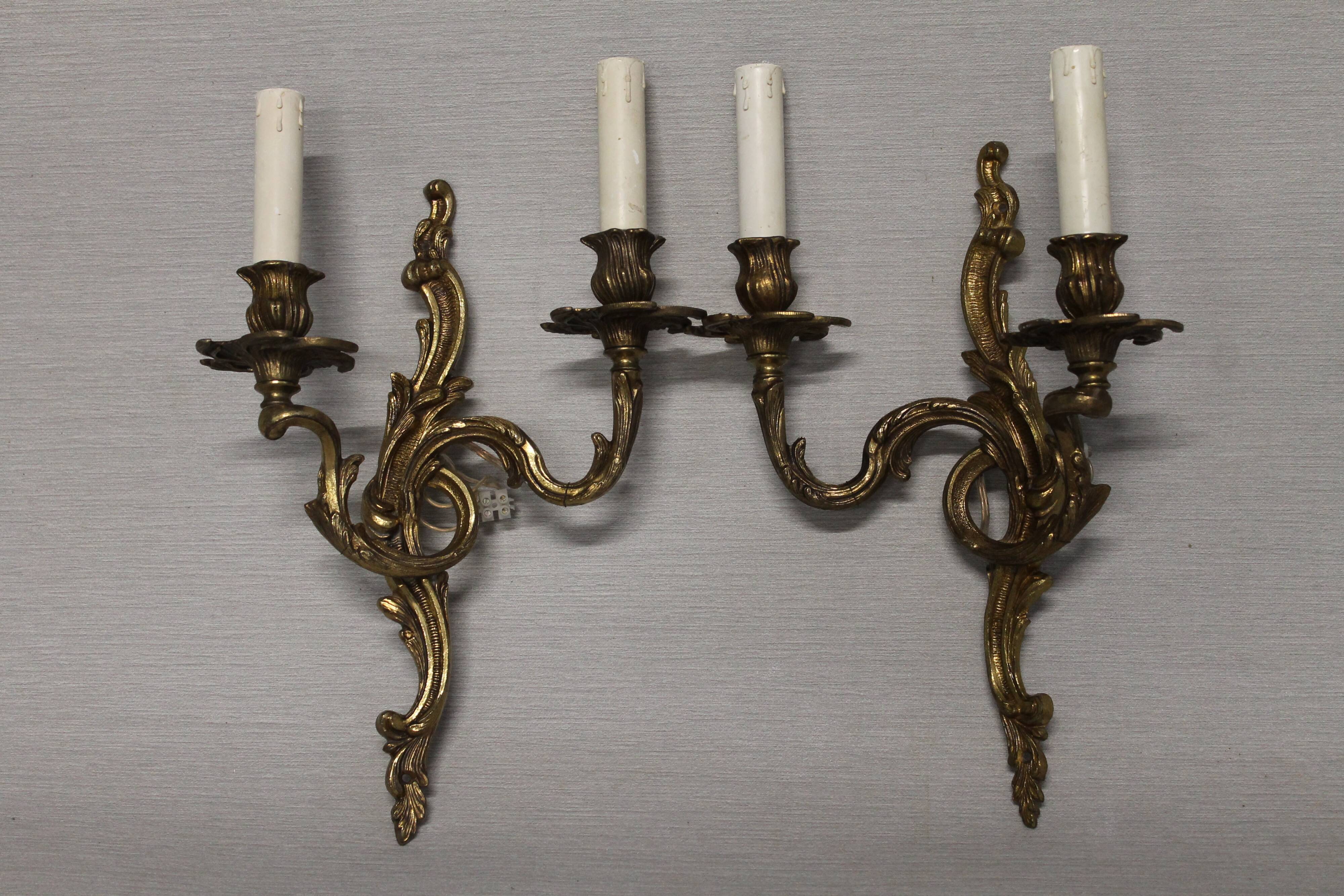 Pair of Louis XV style gilded bronze appliques