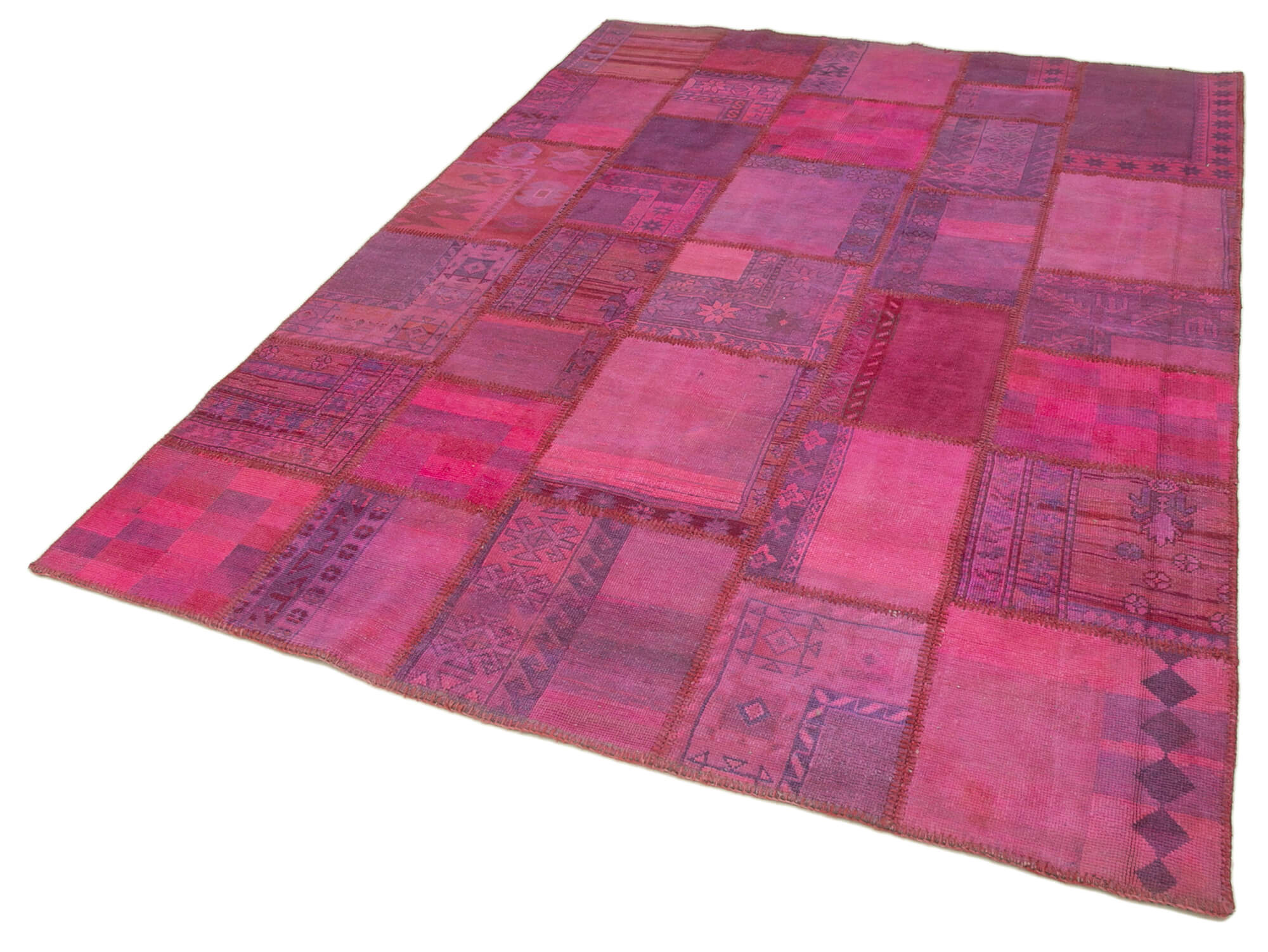 Handmade oriental 178 cm x 248 cm pink patchwork carpet