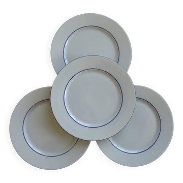 4 vintage dessert plates white porcelain with blue trim