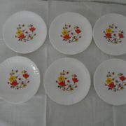 Set de 6 assiettes fleurs orange & jaune Arcopal France Vintage