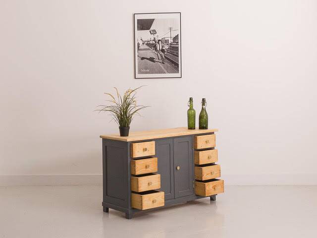 Side chest of drawers with drawers and hinged doors, fully restored